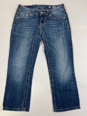 Miss Me Women's 27 Easy Capri Jeans Blue Embellished Sequin Pockets Stretch